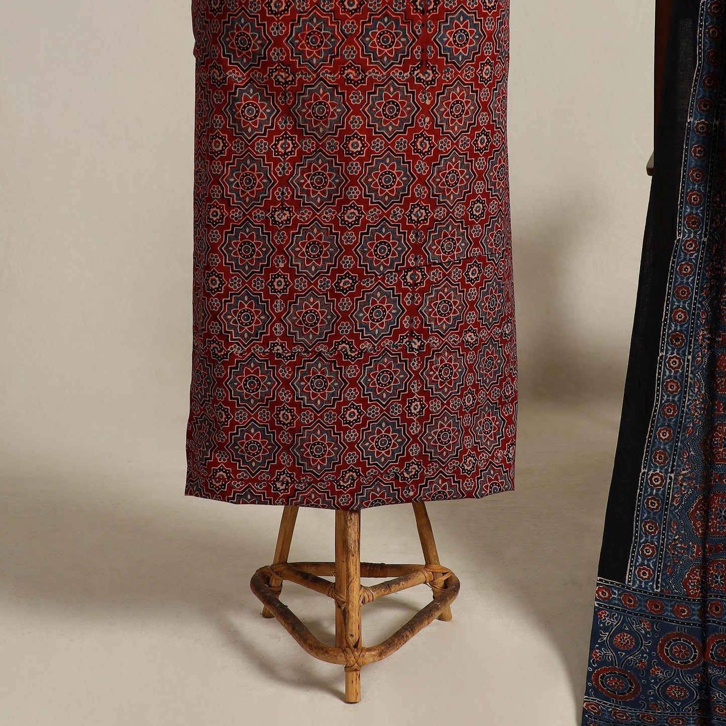  Red 2pc Block Print Natural Dyed Ajrakh Dress Material