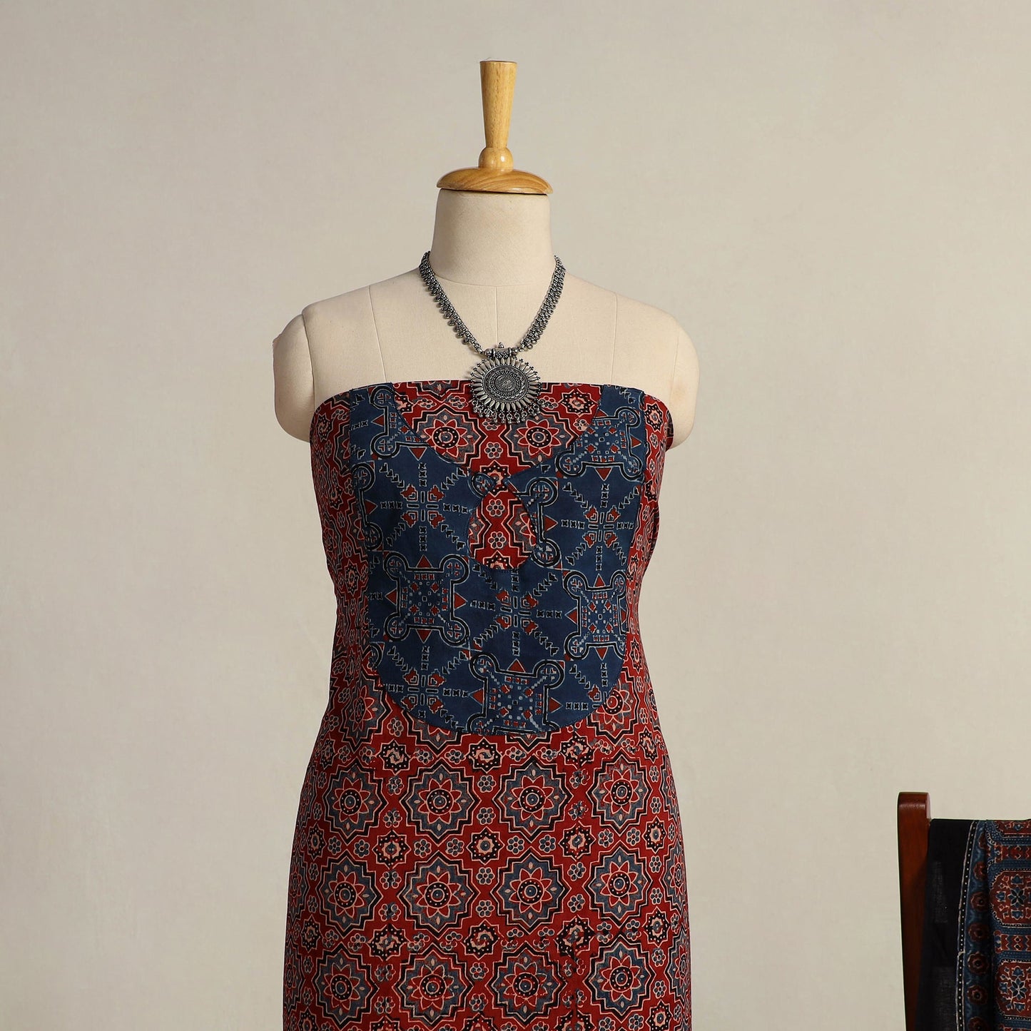  Red 2pc Block Print Natural Dyed Ajrakh Dress Material