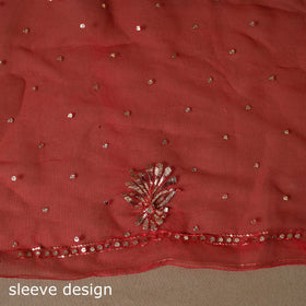 Red - 2pc organza silk unstitched mukaish handwork dress