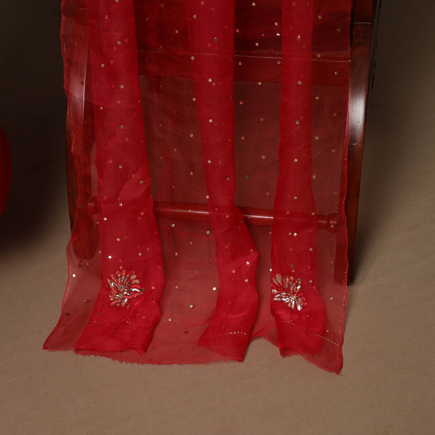 Red - 2pc organza silk unstitched mukaish handwork dress