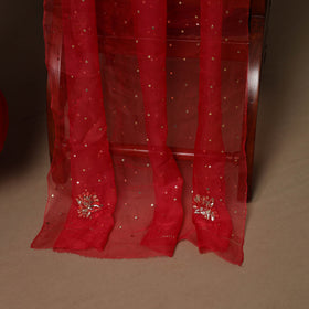 Red - 2pc organza silk unstitched mukaish handwork dress