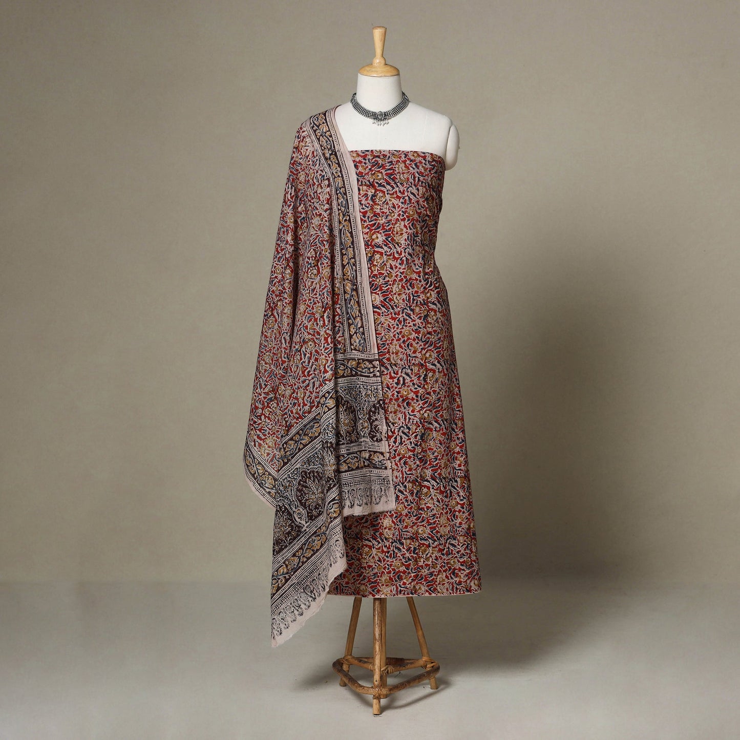 Red - 2pc pedana cotton unstitched kalamkari dress material