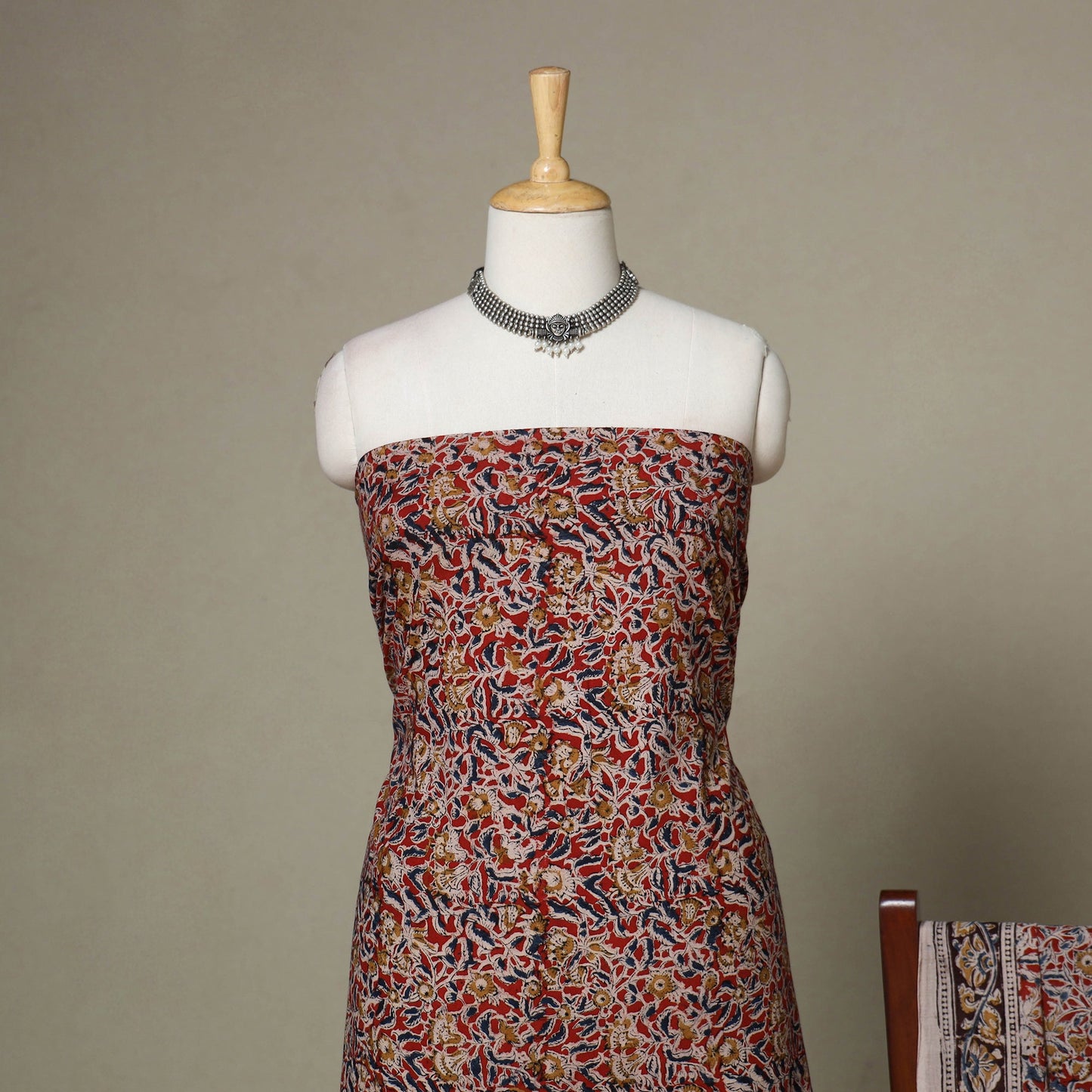 Red - 2pc pedana cotton unstitched kalamkari dress material