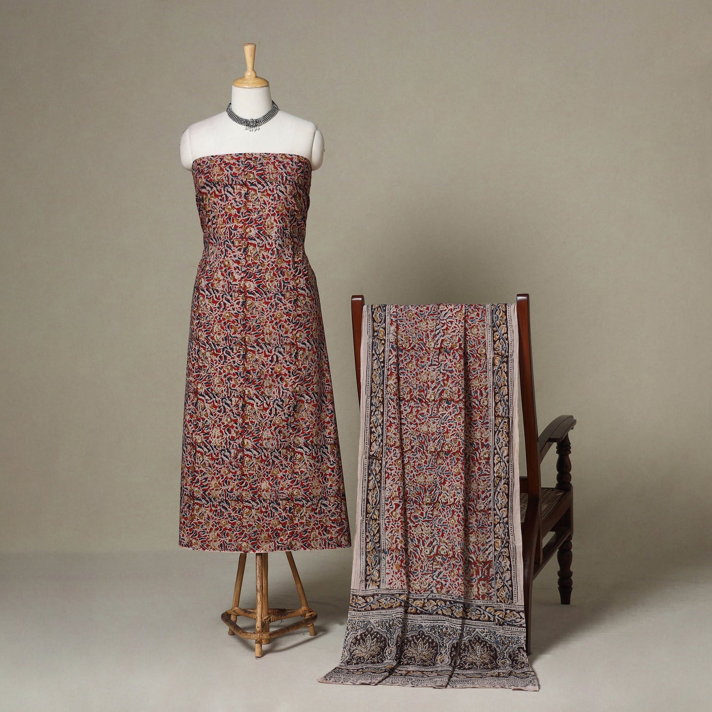 Red - 2pc pedana cotton unstitched kalamkari dress material