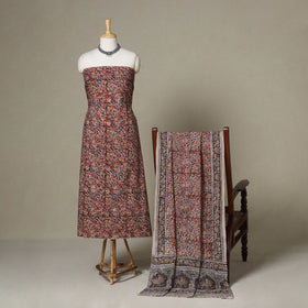 Red - 2pc pedana cotton unstitched kalamkari dress material