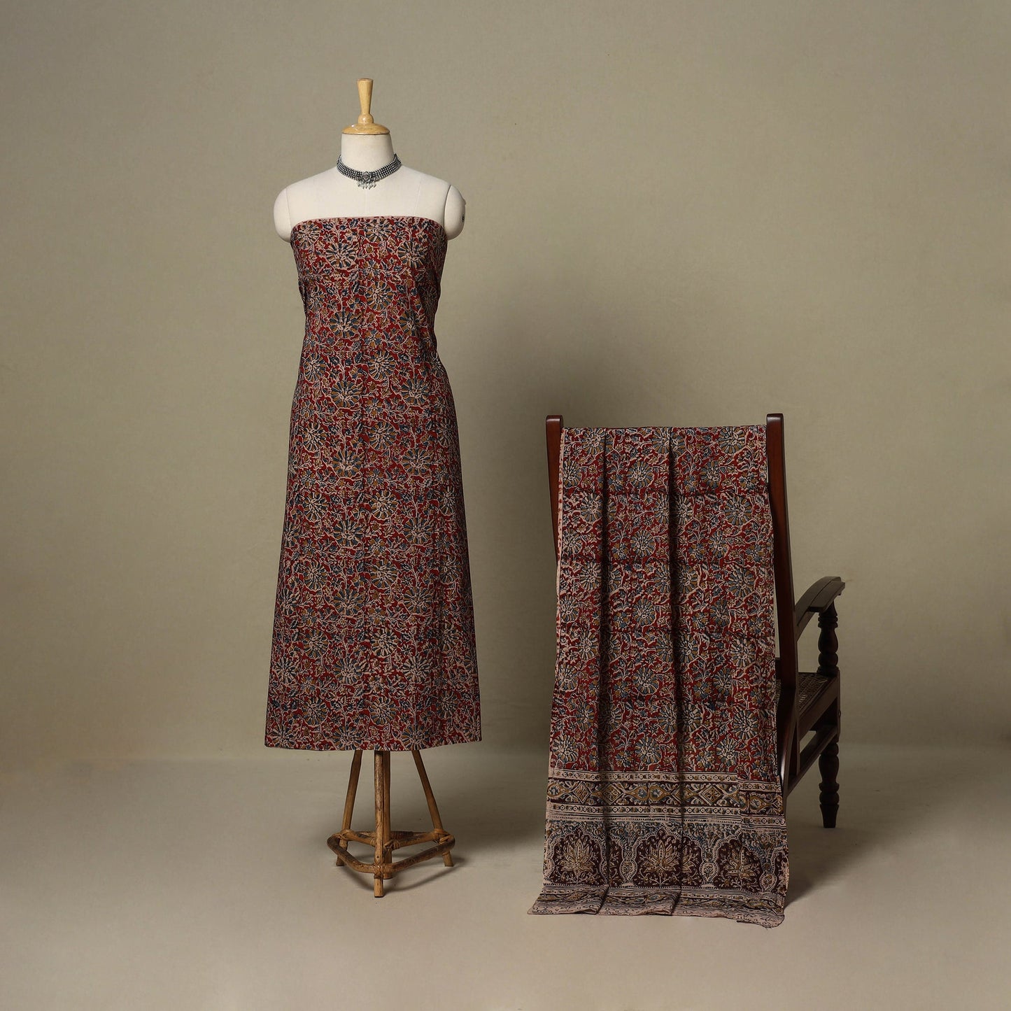 Red - 2pc pedana cotton unstitched kalamkari dress material