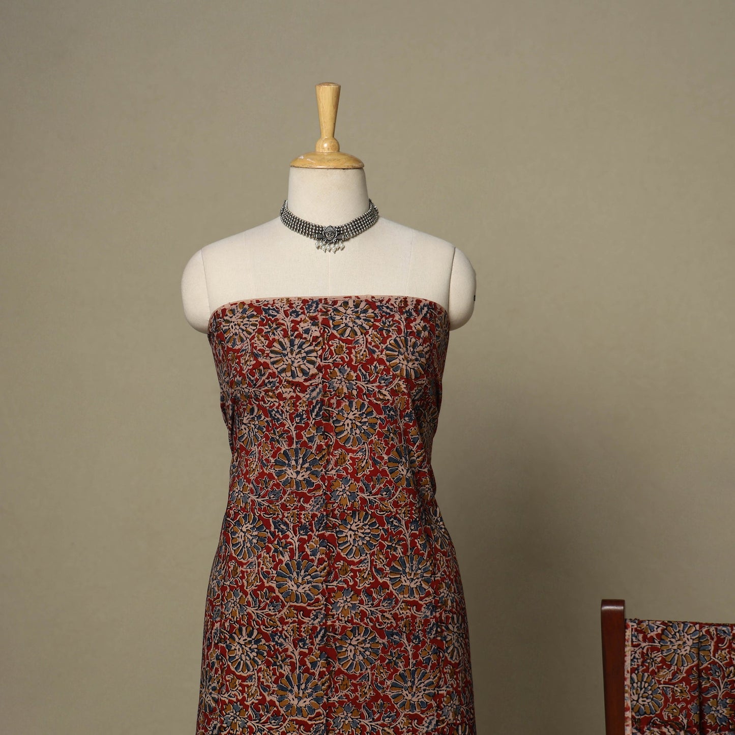 Red - 2pc pedana cotton unstitched kalamkari dress material