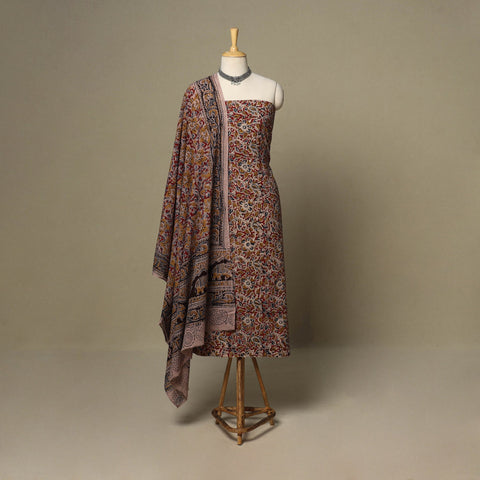 Red - 2pc pedana cotton unstitched kalamkari dress material