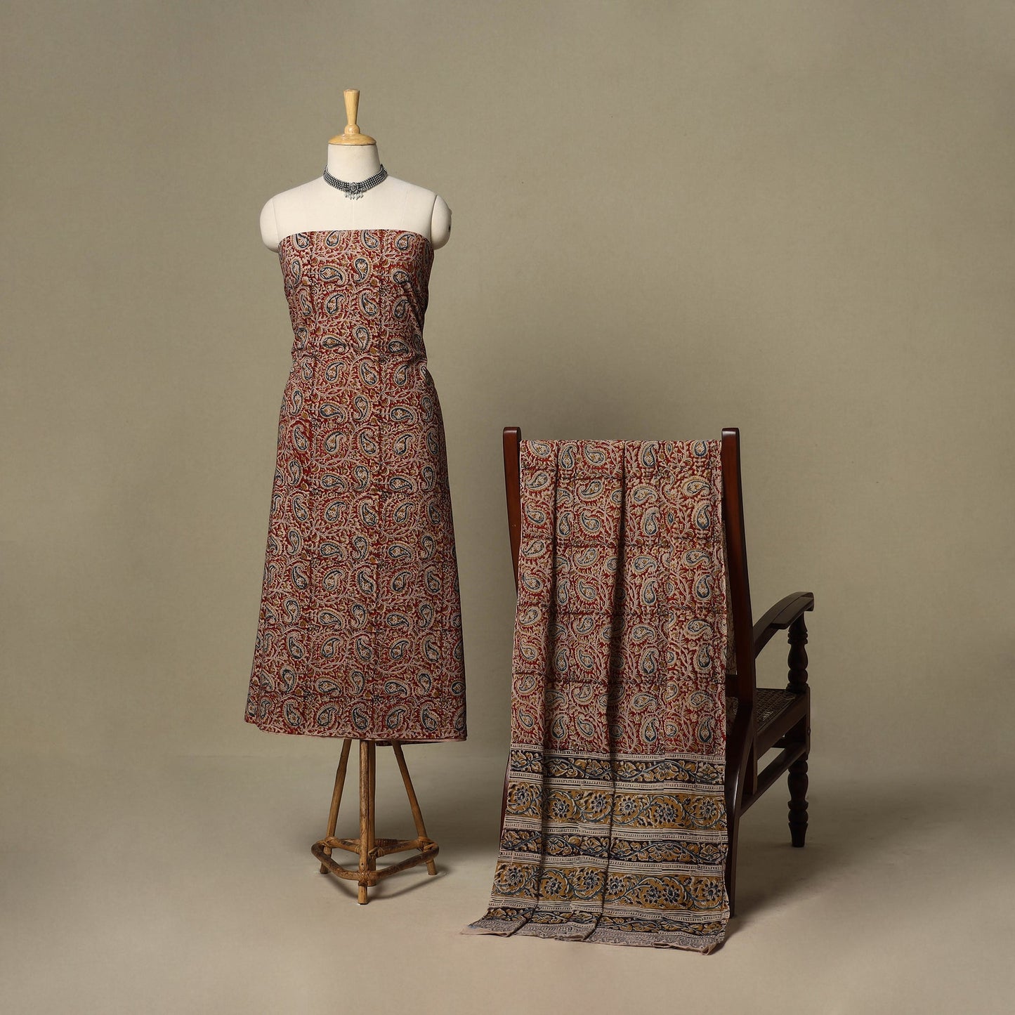 Red - 2pc pedana cotton unstitched kalamkari dress material