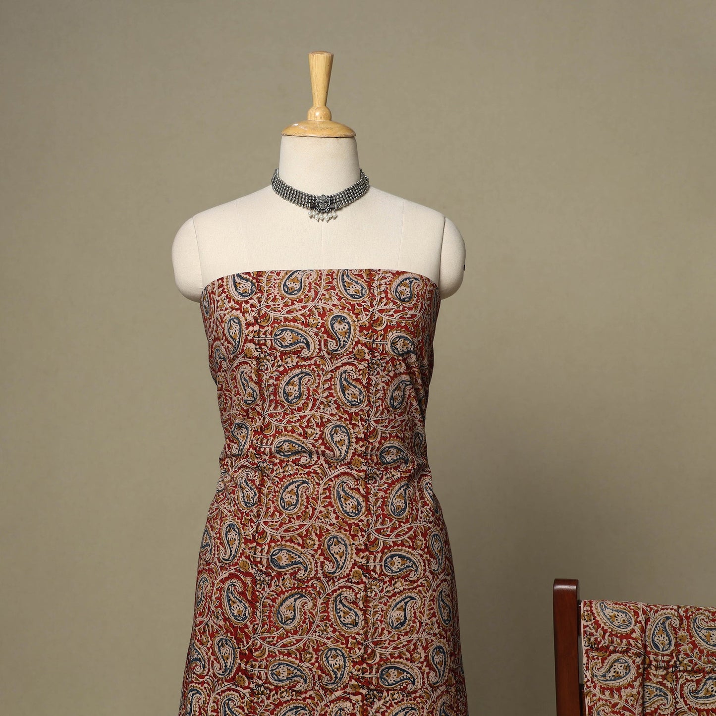 Red - 2pc pedana cotton unstitched kalamkari dress material