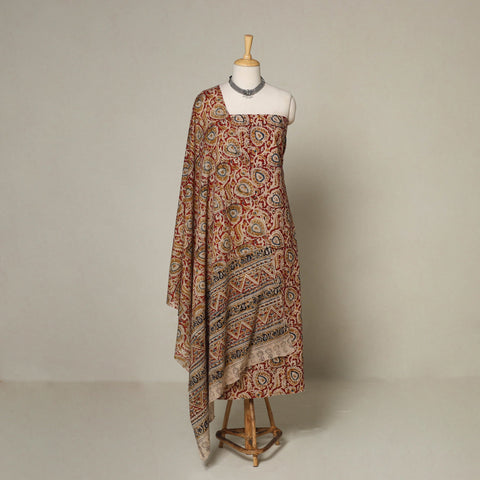 Red - 2pc pedana cotton unstitched kalamkari dress material