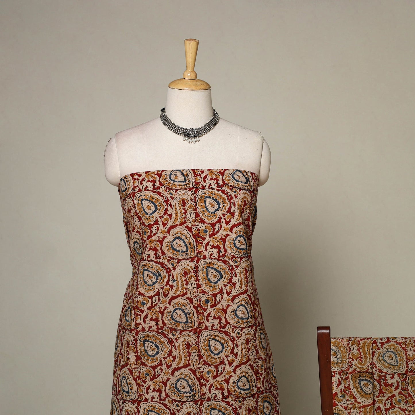 Red - 2pc pedana cotton unstitched kalamkari dress material