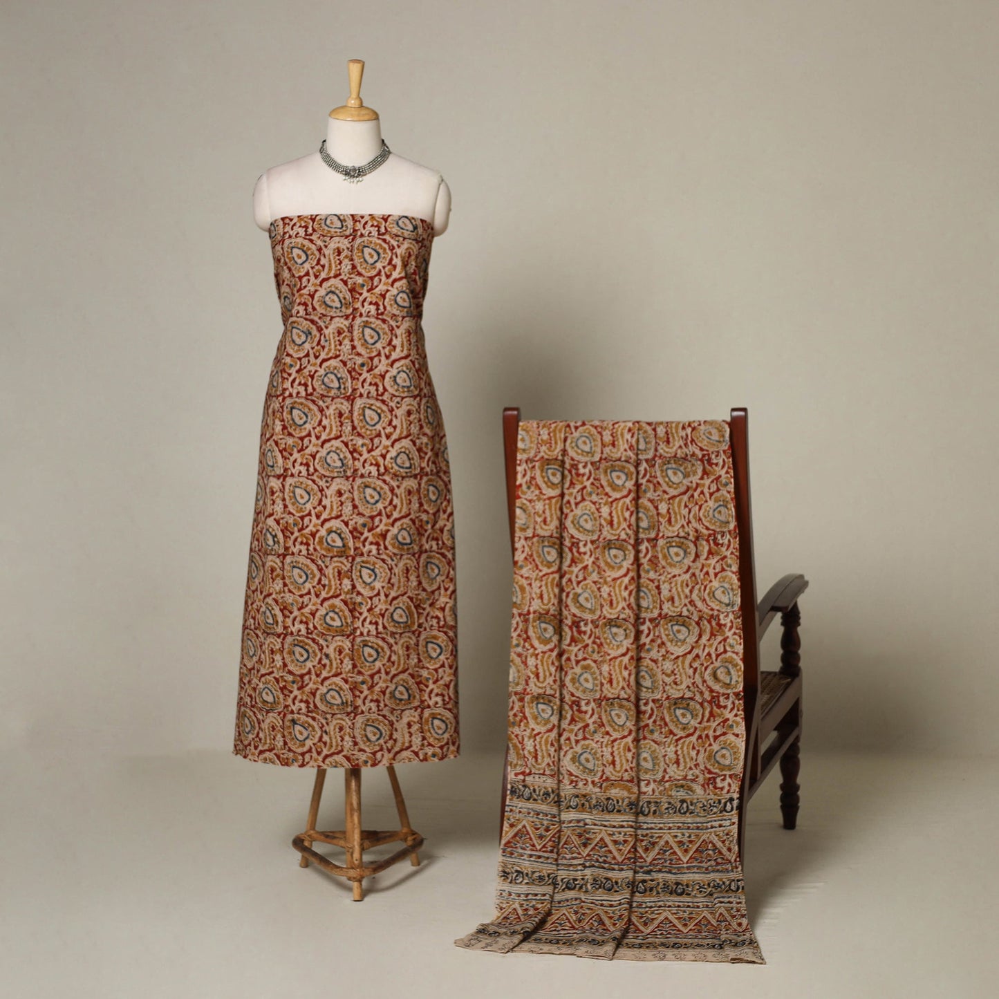 Red - 2pc pedana cotton unstitched kalamkari dress material