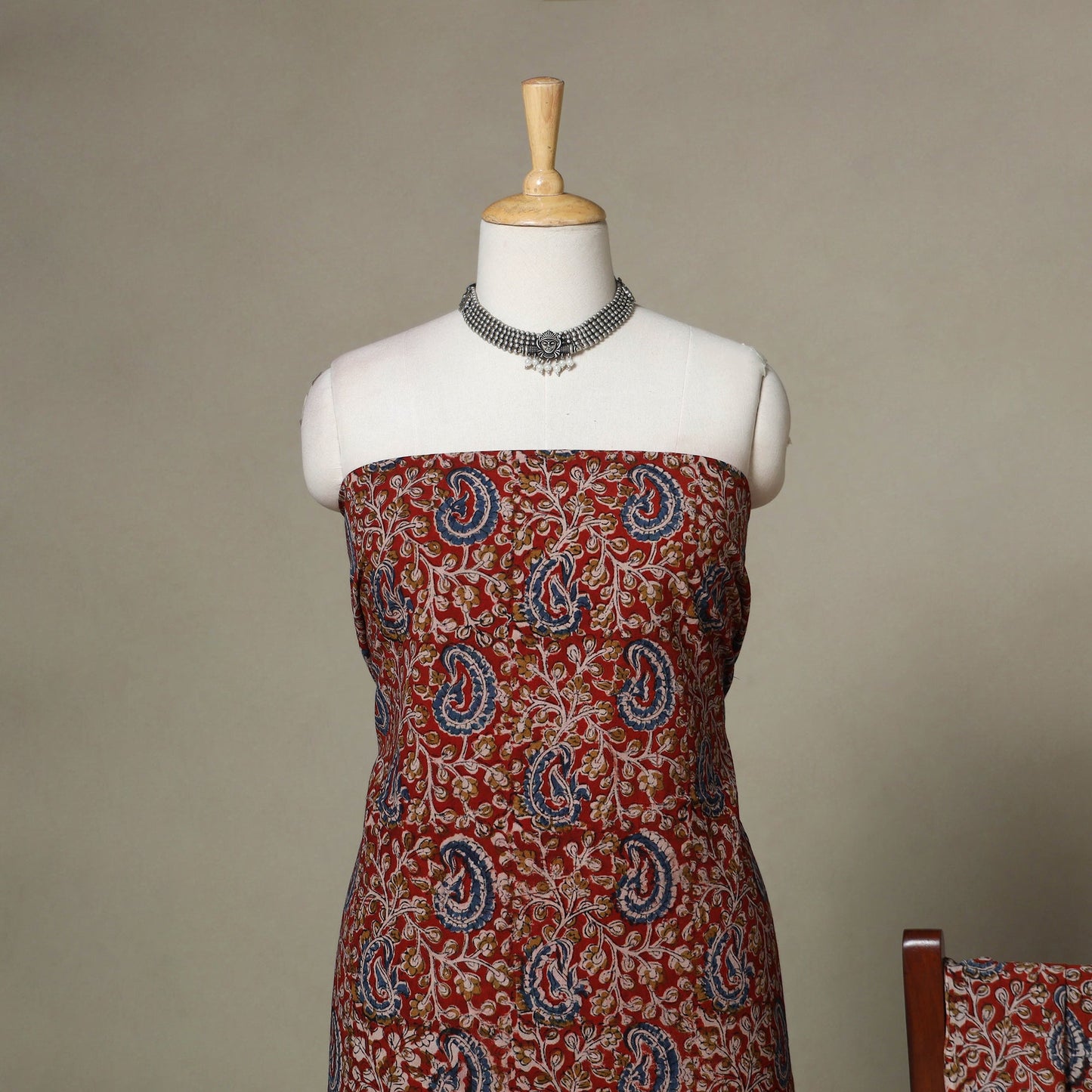 Red - 2pc pedana cotton unstitched kalamkari dress material