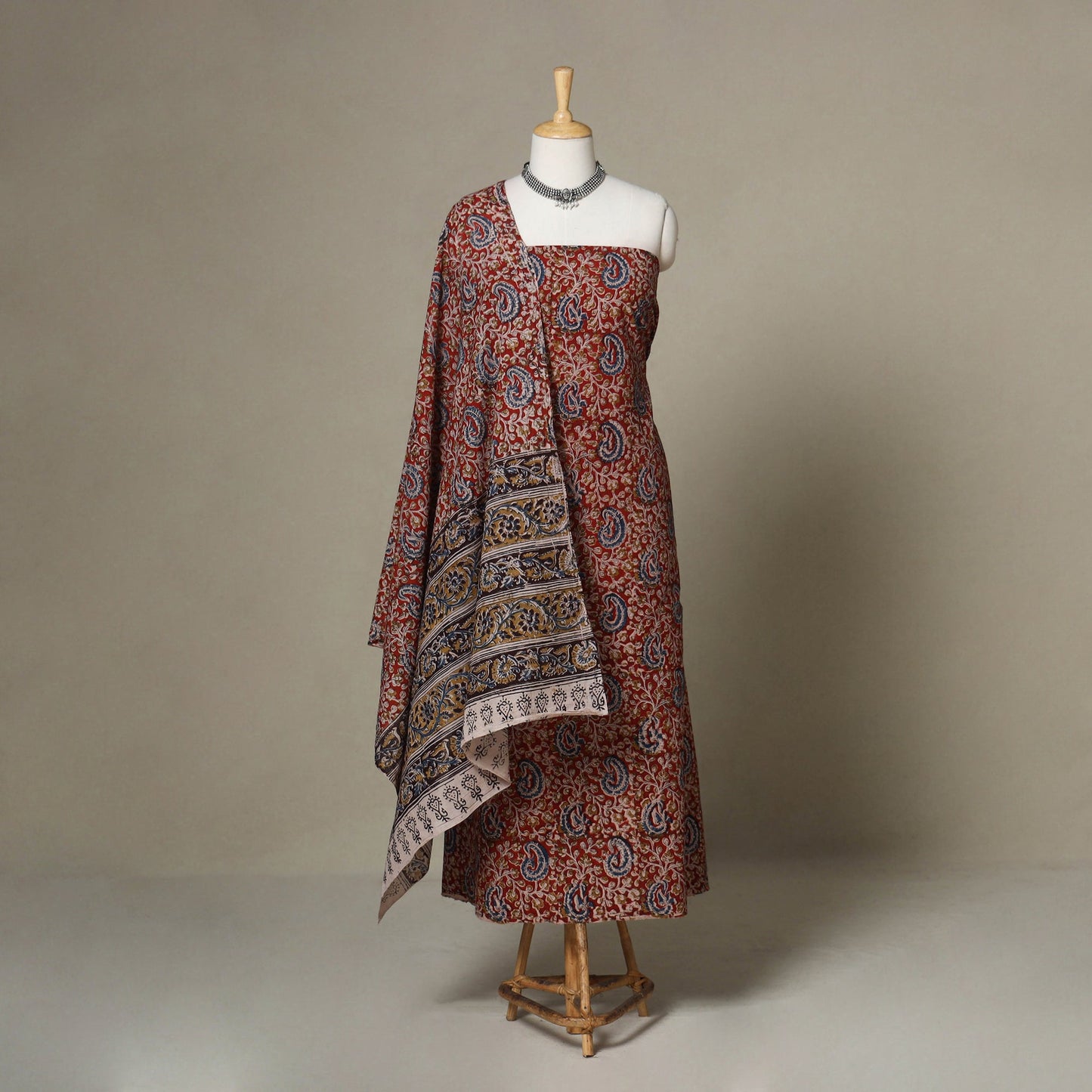 Red - 2pc pedana cotton unstitched kalamkari dress material