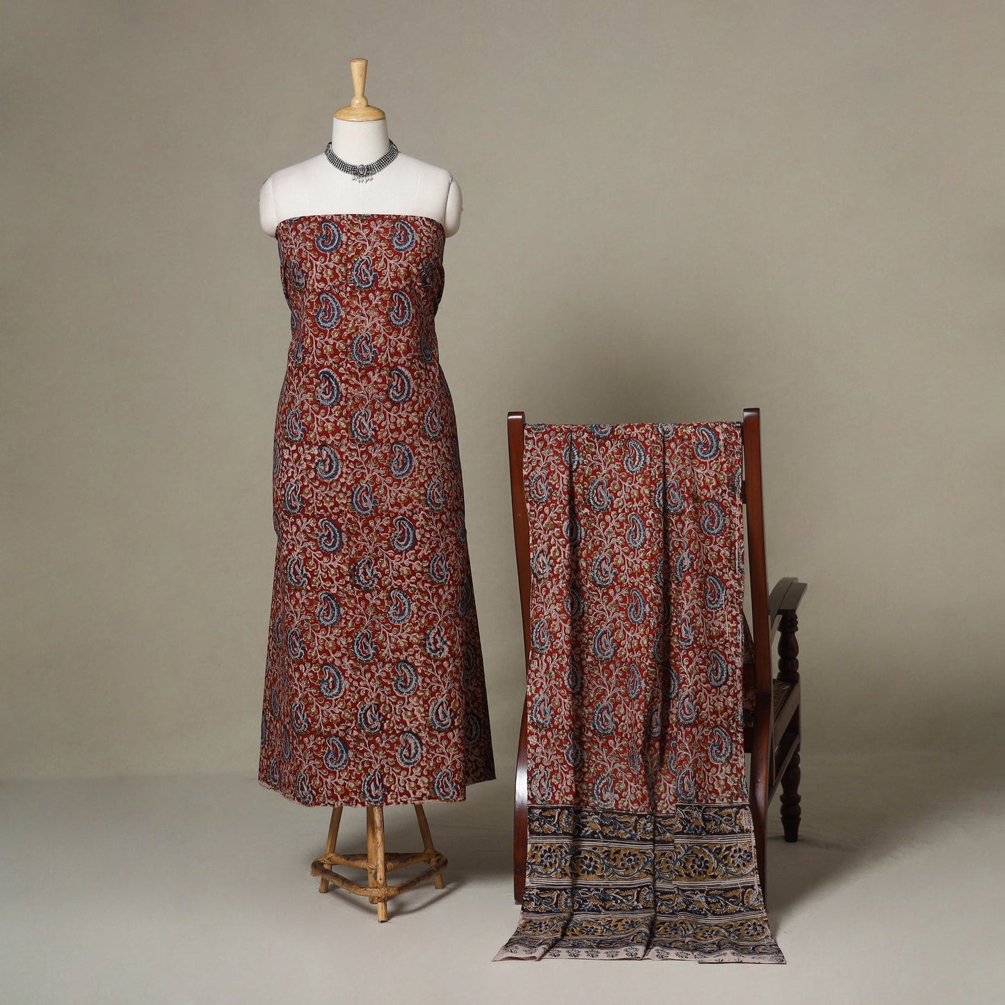 Red - 2pc pedana cotton unstitched kalamkari dress material