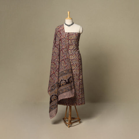 Red - 2pc pedana cotton unstitched kalamkari dress material