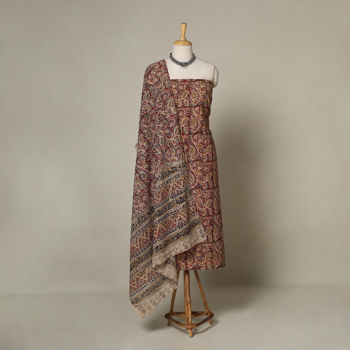 Red - 2pc pedana cotton unstitched kalamkari dress material