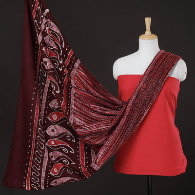 Red 2pc Mangalagiri Handloom Cotton Kurta with Batik Dupatta