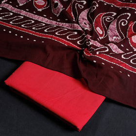 Red 2pc Mangalagiri Handloom Cotton Kurta with Batik Dupatta
