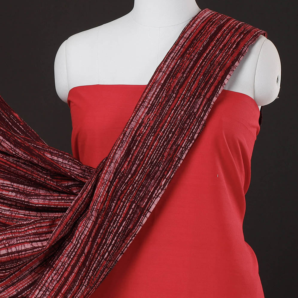 Red 2pc Mangalagiri Handloom Cotton Kurta with Batik Dupatta