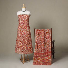 Red - 2pc printed cotton unstitched kalamkari dress