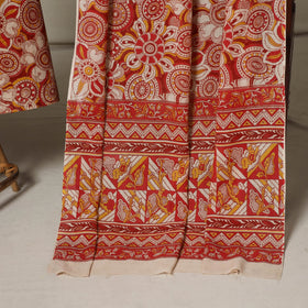 Red - 2pc printed cotton unstitched kalamkari dress