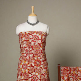 Red - 2pc printed cotton unstitched kalamkari dress