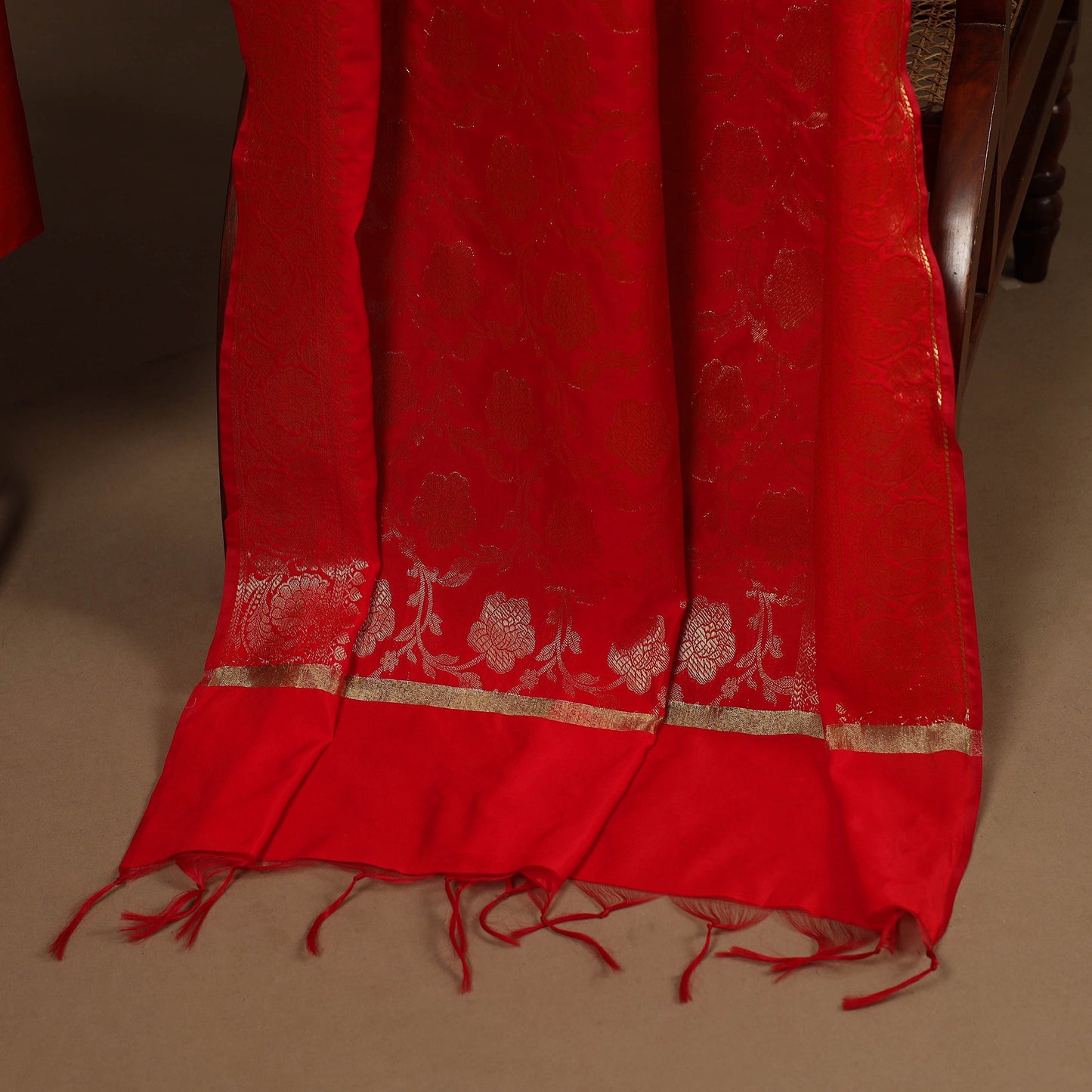 Red - 2pc slub silk unstitched plain dress material