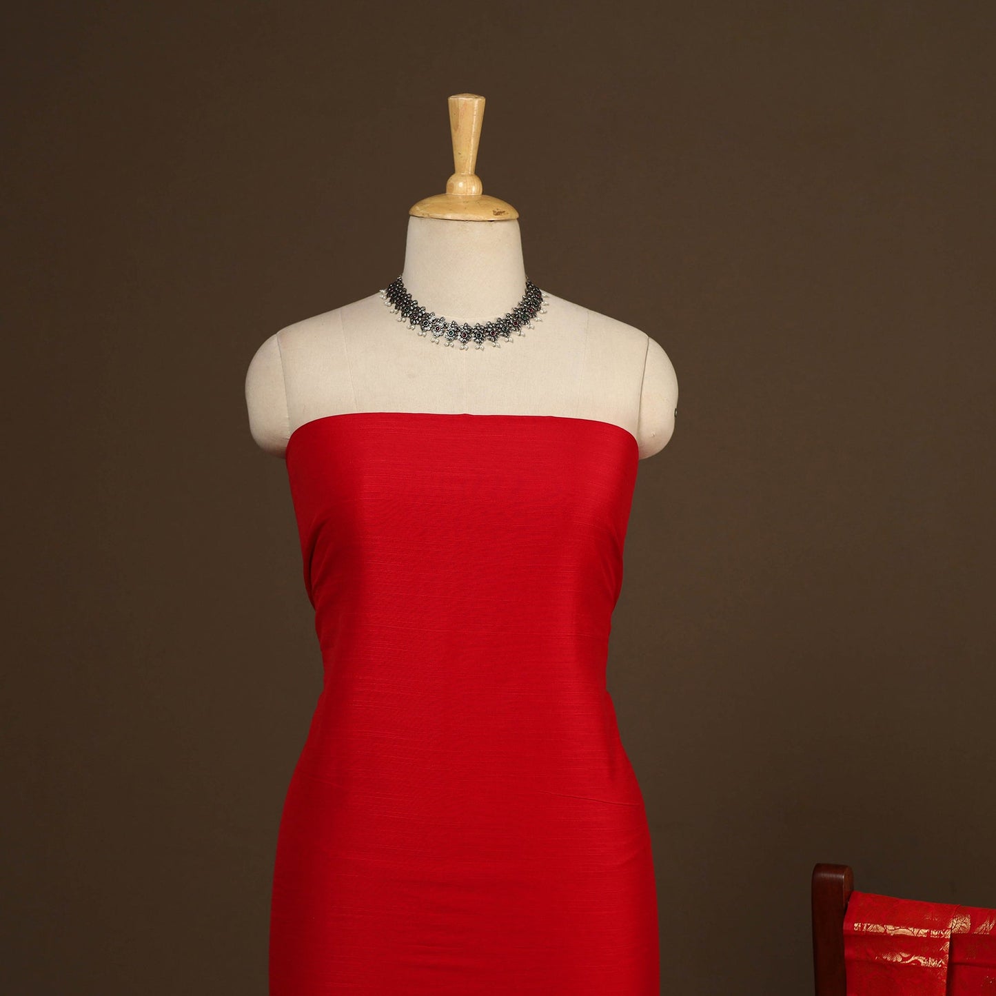 Red - 2pc slub silk unstitched plain dress material