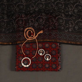 Red 2pc Unstitched Ajrakh Dress Material with Jewellery Set