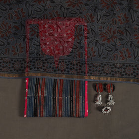 Red 2pc Unstitched Bandhani Dress Material with Jewellery Set