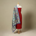 Red 2pc Unstitched Bandhani Dress Material with Jewellery Set