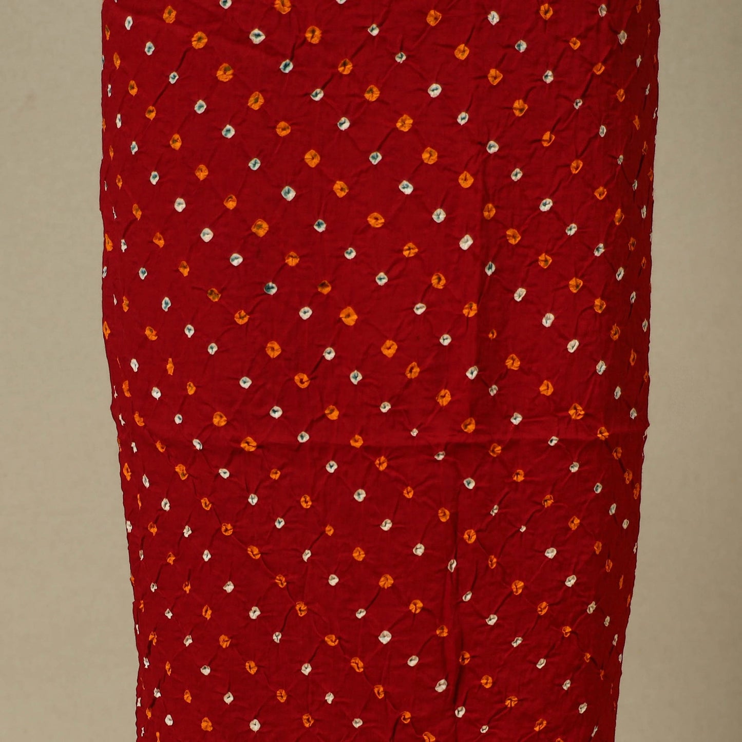 Red 2pc Unstitched Bandhani Dress Material with Jewellery Set