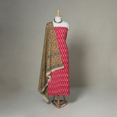 Red - 2pc unstitched cotton pochampally ikat dress material