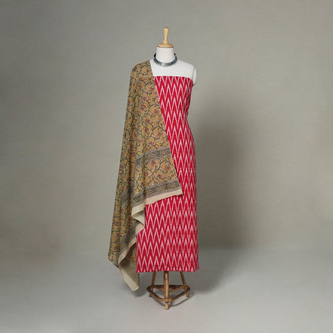 Red - 2pc unstitched cotton pochampally ikat dress material