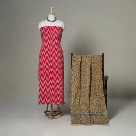 Red - 2pc unstitched cotton pochampally ikat dress material