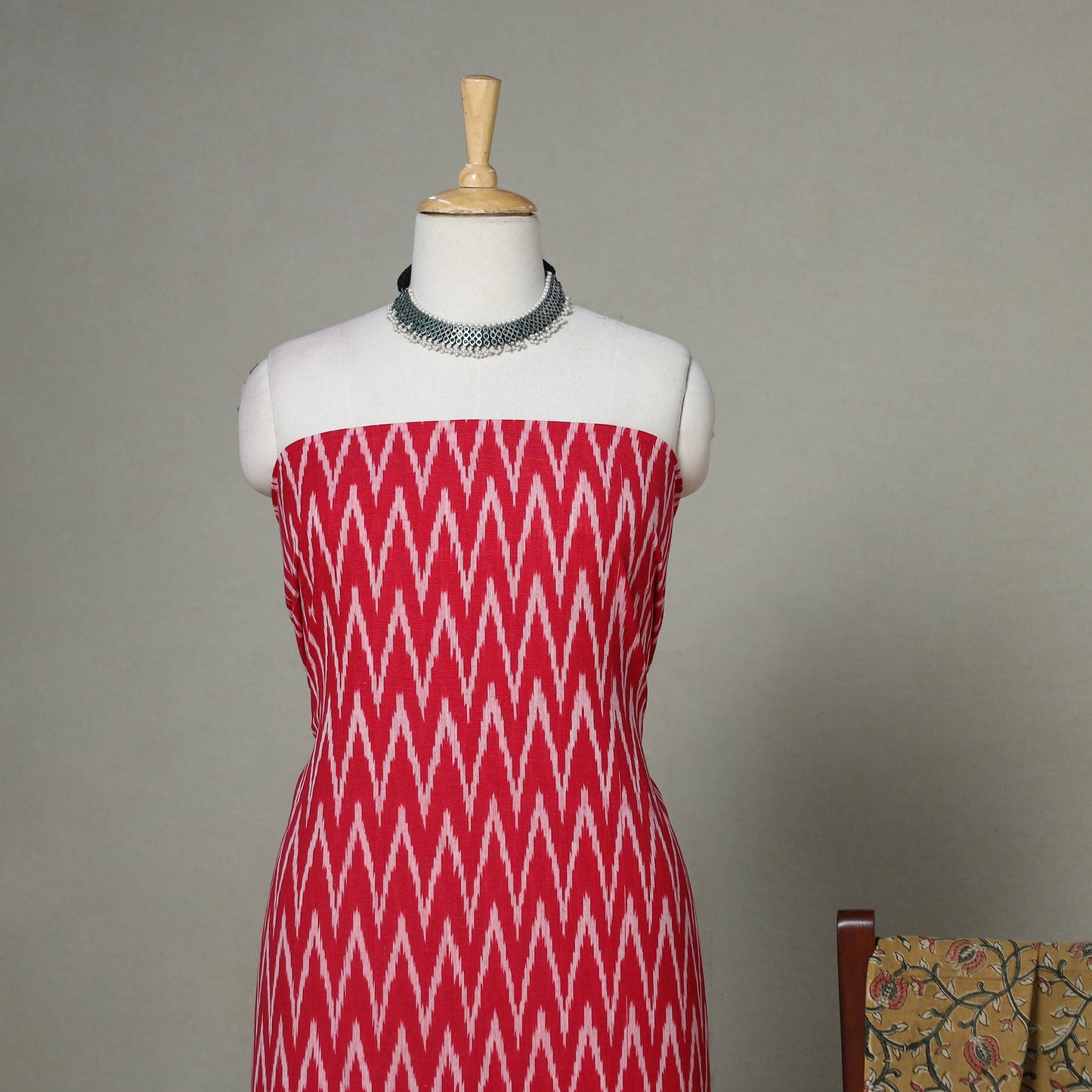 Red - 2pc unstitched cotton pochampally ikat dress material