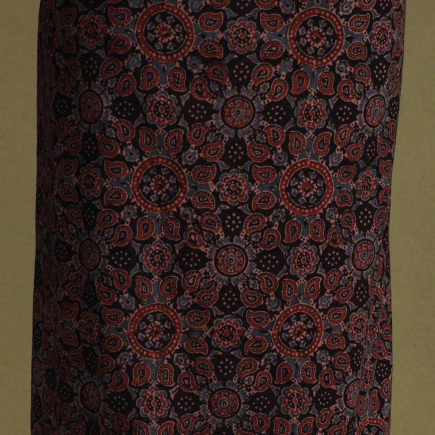 Red 2pc Unstitched Ajrakh Dress Material with Jewellery Set