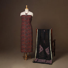 Red - 2pc unstitched dress material with jewellery set 29