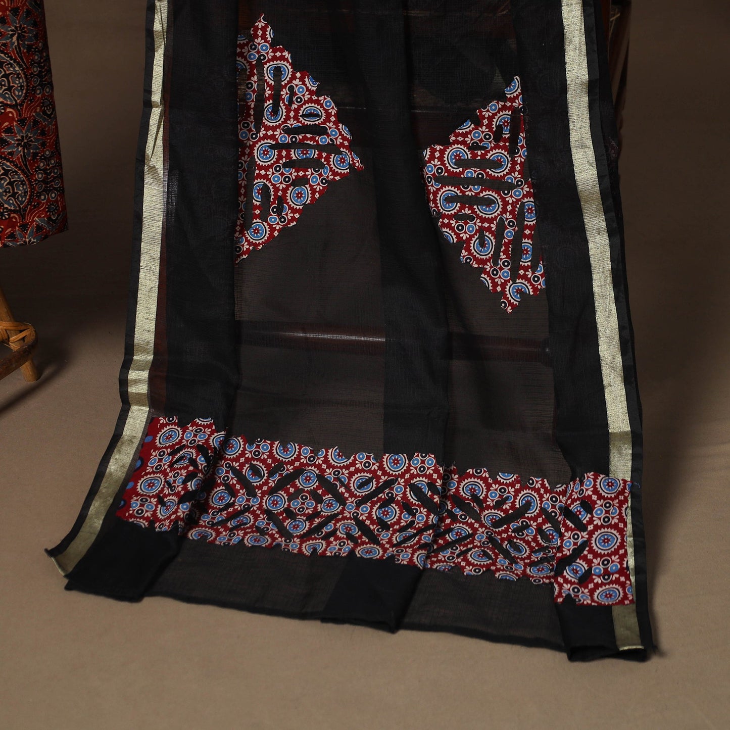 Red - 2pc unstitched dress material with jewellery set 29