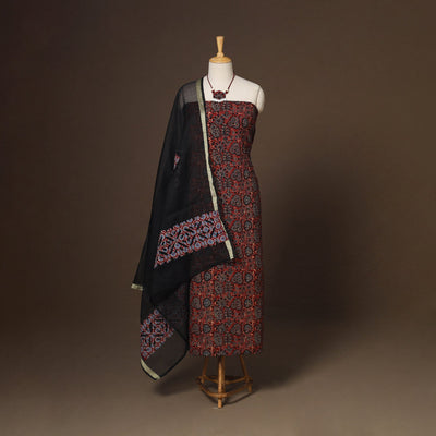 Red - 2pc unstitched dress material with jewellery set 29