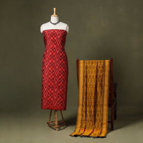 Red - 2pc unstitched handloom sico pochampally ikat dress
