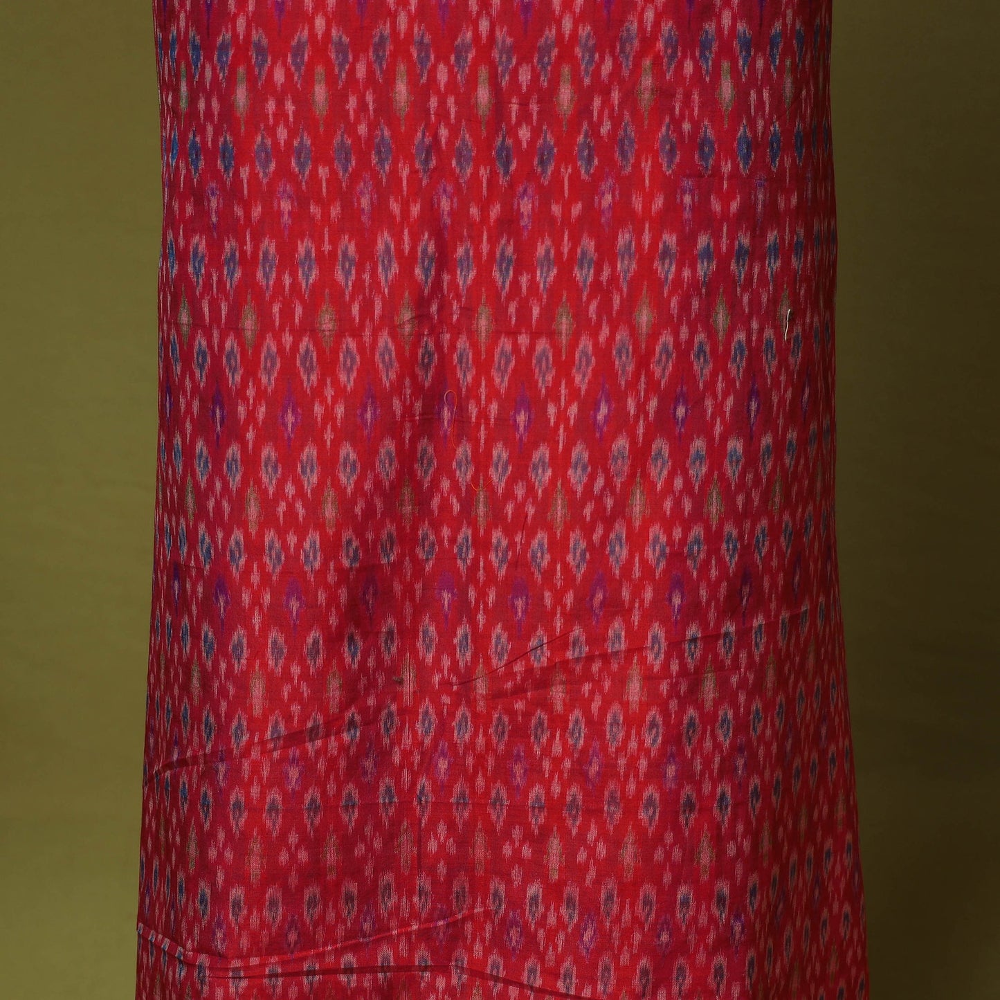 Red - 2pc unstitched handloom sico pochampally ikat dress