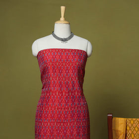 Red - 2pc unstitched handloom sico pochampally ikat dress