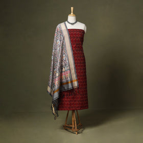Red - 2pc unstitched handloom sico pochampally ikat dress