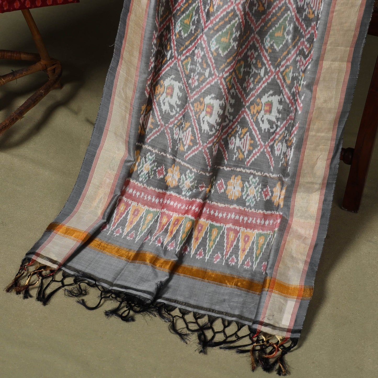 Red - 2pc unstitched handloom sico pochampally ikat dress