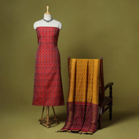 Red - 2pc unstitched handloom sico pochampally ikat dress