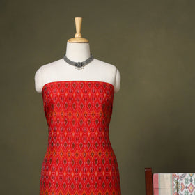 Red - 2pc unstitched handloom sico pochampally ikat dress
