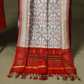 Red - 2pc unstitched handloom sico pochampally ikat dress